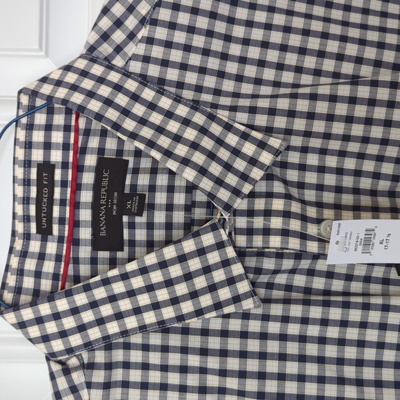 Banana Republic xl non-iron untucked fit checker print button down 17-17 1/2 nwt - Picture 3 of 7